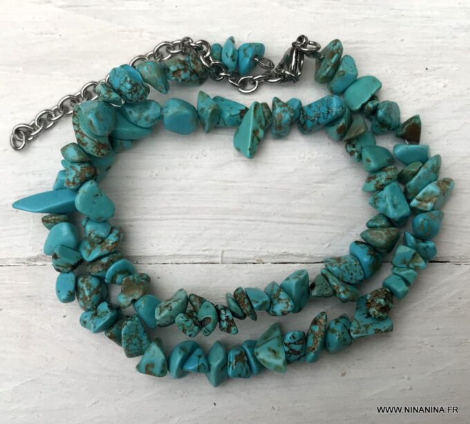 N3892b Bracelet perles turquoises irrégulières ships howlite turquoise - Bijoux Bracelets en ligne Ninanina