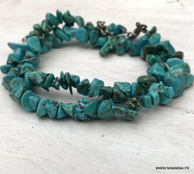 N3892d Bracelet perles turquoises irrégulières ships howlite turquoise - Bijoux Bracelets en ligne Ninanina
