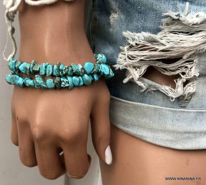 N3892e Bracelet perles turquoises irrégulières ships howlite turquoise - Bijoux Bracelets en ligne Ninanina