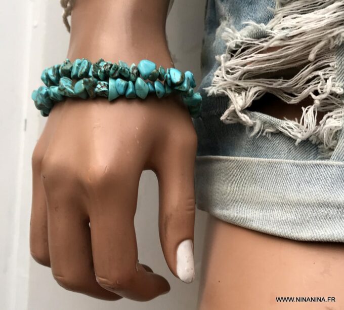 N3892f Bracelet perles turquoises irrégulières ships howlite turquoise - Bijoux Bracelets en ligne Ninanina