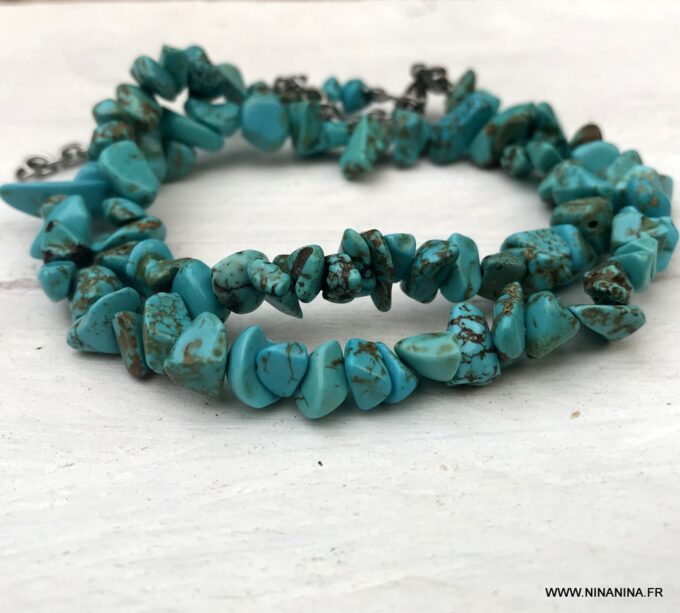 N3893e Bracelet de cheville bleu perles irrégulières ships turquoises - Bijoux Bracelets en ligne Ninanina