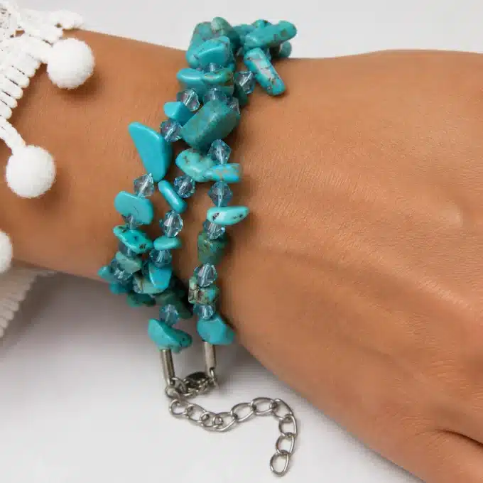 N3894a Bracelet femme enroulé 3 tours howlite turquoise - Bijoux bracelets femmes en ligne Ninanina