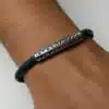 N3906 Bracelet cuir tressé bleu turquoise perle tube argentée -Bijoux bracelets hommes en ligne Ninanina