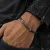 N3906a Bracelet cuir tressé bleu turquoise perle tube argentée -Bijoux bracelets hommes en ligne Ninanina