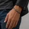 N3906b Bracelet cuir tressé bleu turquoise perle tube argentée -Bijoux bracelets hommes en ligne Ninanina
