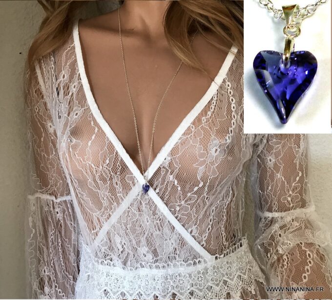 N3913 Sautoir femme Swarovski pendentif coeur et argent 925 - Bijoux Colliers en ligne Ninanina