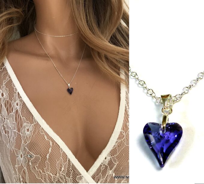 N3913a Sautoir femme Swarovski pendentif coeur et argent 925 - Bijoux Colliers en ligne Ninanina