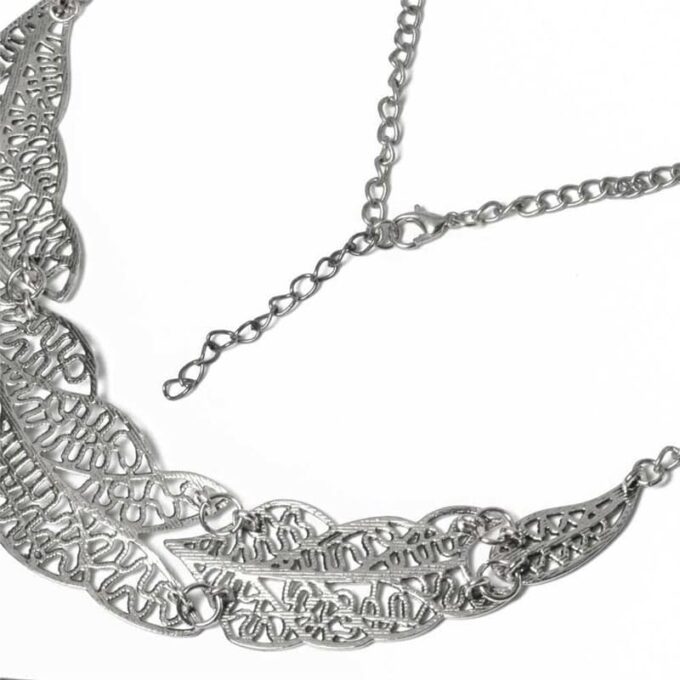 N3930a Collier Plastron Ethnique Femme Feuille Métal Argent - Bijoux Colliers Plastrons en ligne Ninanina