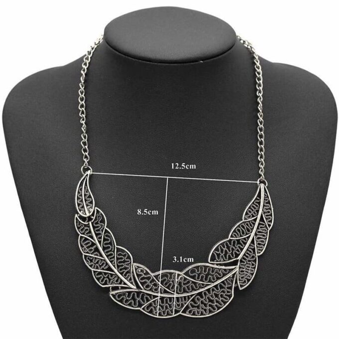 N3930b Collier Plastron Ethnique Femme Feuille Métal Argent - Bijoux Colliers Plastrons en ligne Ninanina