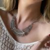 N3930e Collier Plastron Ethnique Femme Feuille Métal Argent - Bijoux Colliers Plastrons en ligne Ninanina