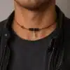 N3932 Collier homme plume Argent 925 massif cordon cuir - Bijoux colliers hommes en ligne Ninanina