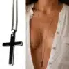 N3934d Collier long - Sautoir femme pendentif croix Acier inoxydable - Bijoux colliers femmes en ligne Ninanina