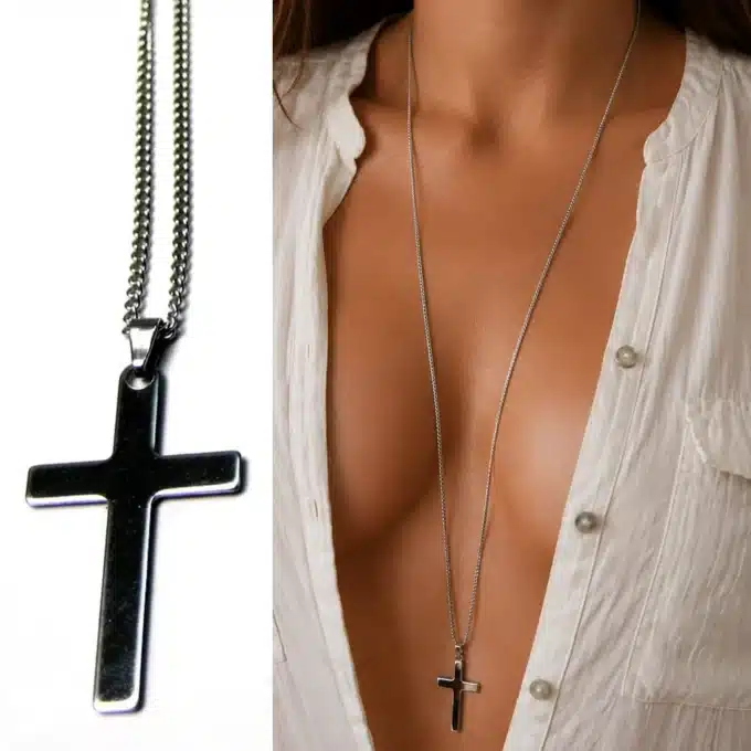 N3934d Collier long - Sautoir femme pendentif croix Acier inoxydable - Bijoux colliers femmes en ligne Ninanina