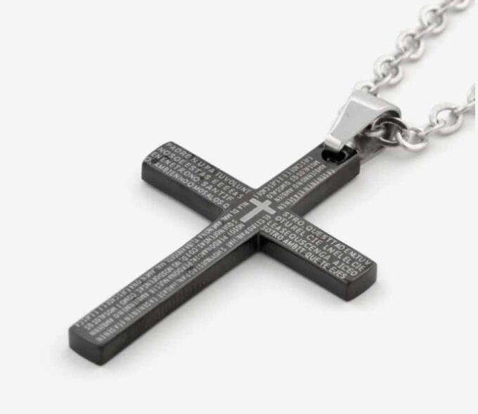 N3936b Collier croix chrétienne noire Acier inoxydable long - Bijoux Colliers en ligne Ninanina