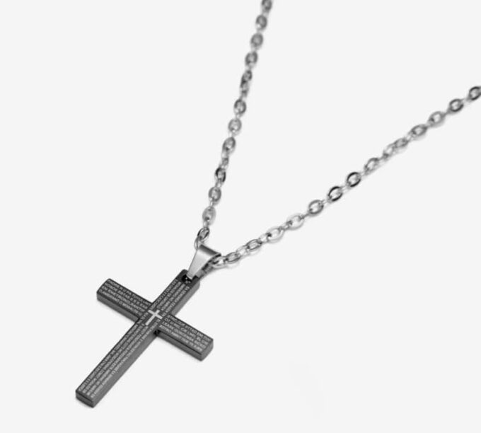 N3936f Collier croix chrétienne noire Acier inoxydable long - Bijoux Colliers en ligne Ninanina