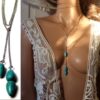 N3941 Sautoir Acier inoxydable pendentif howlite turquoise - Bijoux Colliers en ligne Ninanina