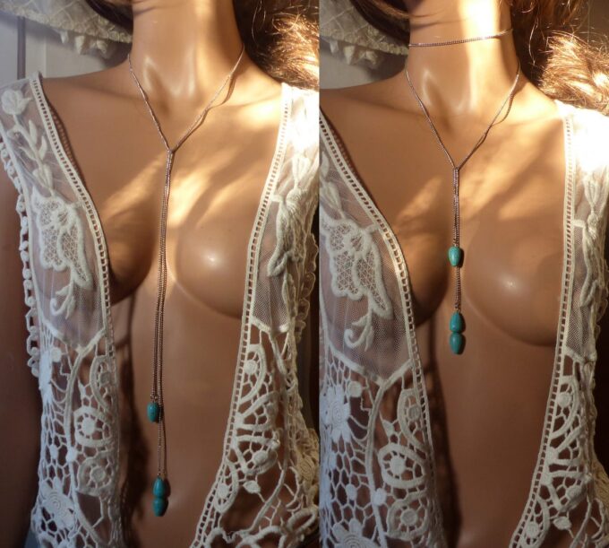 N3941e Sautoir Acier inoxydable pendentif howlite turquoise - Bijoux Colliers en ligne Ninanina
