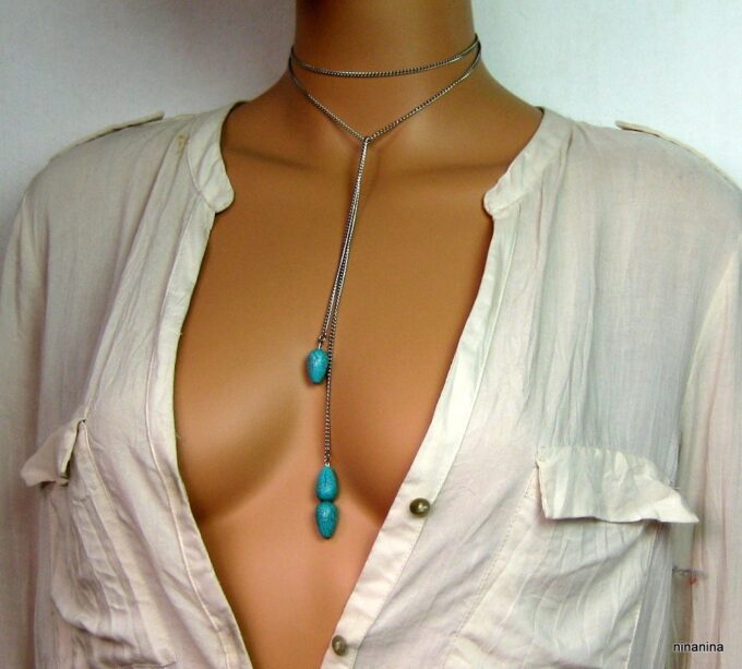 N3941k_collier_long_acier_inoxydable_et_turquoise