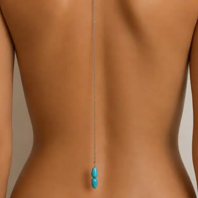 N3942a Collier de dos pendentif howlite turquoise et Acier inoxydable - Bijoux de corps femmes en ligne Ninanina