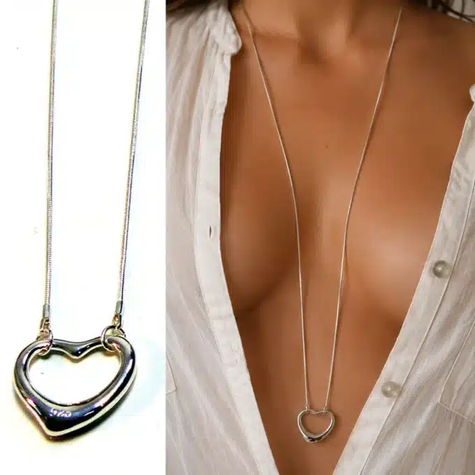 N3947c Collier Sautoir coeur femme chaine serpent plaqué Argent - Bijoux colliers femmes en ligne Ninanina