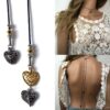 N3951 Collier de dos bohème cordon noir coeur doré argenté - Bijoux Colliers en ligne Ninanina