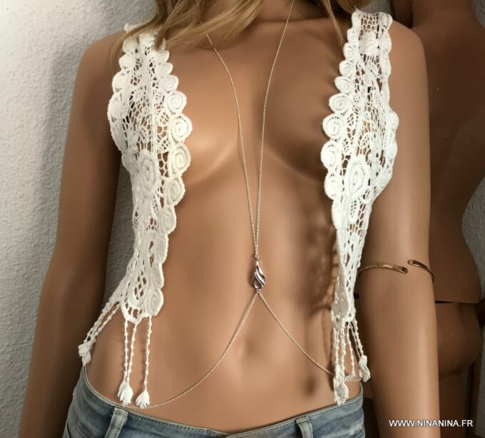 N3953e Chaîne de corps taille hanche femme plaqué Argent 925 - Bijoux Chaines en ligne Ninanina