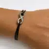 N3956a Bracelet Signe Infini Homme Acier inoxydable cordon cuir réglable - Bijoux bracelets en ligne Ninanina