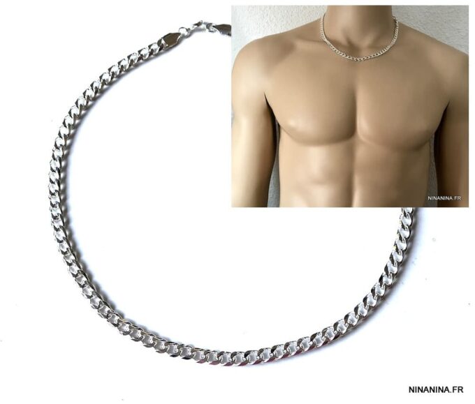 N3966a Chaine maille gourmette argent plaqué pour homme - Bijoux Colliers en ligne Ninanina