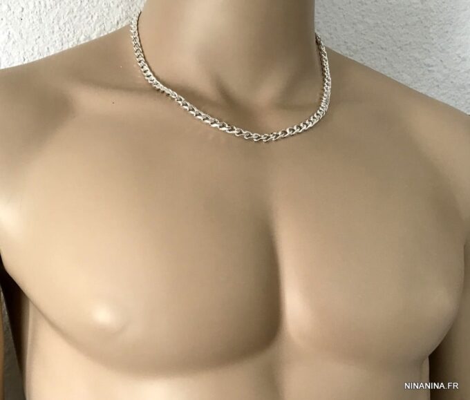 N3966b Chaine maille gourmette argent plaqué pour homme - Bijoux Colliers en ligne Ninanina