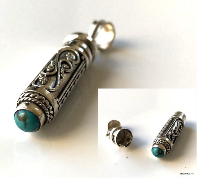 N3968 Pendentif funéraire Argent 925 massif Et Turquoise bleue - Bijoux funéraires en ligne Ninanina