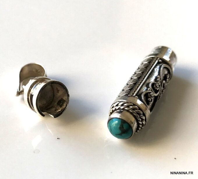 N3968b Pendentif funéraire Argent 925 massif Et Turquoise bleue - Bijoux funéraires en ligne Ninanina