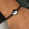 N3977b Bracelet yin yang homme et femme émaillé cordon cuir - Bijoux bracelets mixtes en ligne Ninanina