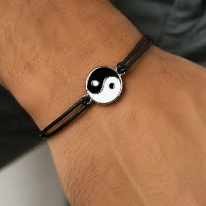N3977b Bracelet yin yang homme et femme émaillé cordon cuir - Bijoux bracelets mixtes en ligne Ninanina