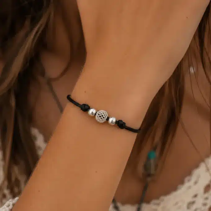 N3999 Bracelet femme cordon perles Argent 925 massif réglable - Bijoux bracelets femmes en ligne Ninanina