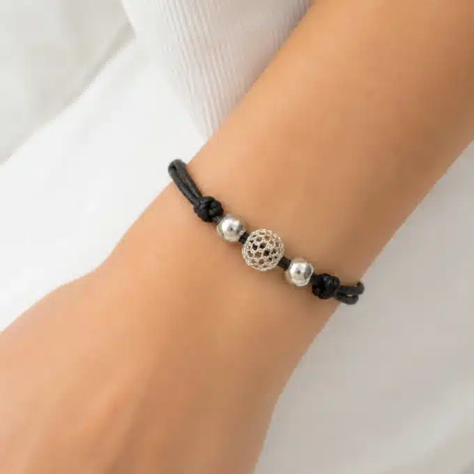 N3999a Bracelet femme cordon perles Argent 925 massif réglable - Bijoux bracelets femmes en ligne Ninanina
