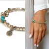 N4007 Bracelet femme boheme chic fait main en perles argentées et turquoises naturelles - Bijoux bracelet boheme chic en ligne