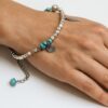 N4007a Bracelet femme boheme chic fait main en perles argentées et turquoises naturelles - Bijoux bracelet boheme chic en ligne
