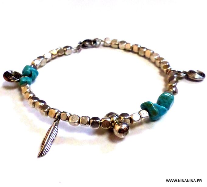 N4007b_Bracelet_femme_metal_argente_turquoises_naturelles_NINANINA