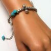 N4007d Bracelet femme boheme chic fait main en perles argentées et turquoises naturelles - Bijoux bracelet boheme chic en ligne