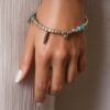 N4007E Bracelet femme boheme chic fait main en perles argentées et turquoises naturelles - Bijoux bracelet boheme chic en ligne