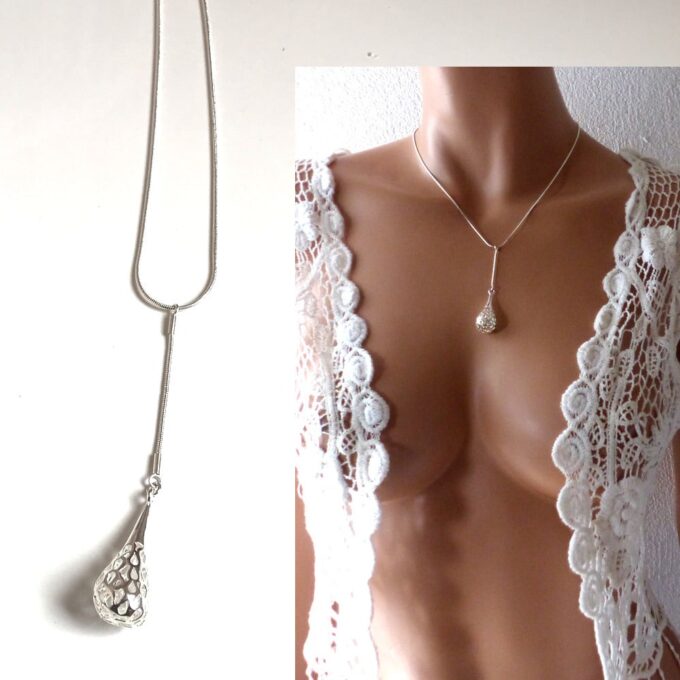 N4013a Collier forme cravate plaqué Argent pendentif goutte - Bijoux Colliers en ligne Ninanina