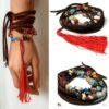 N4030f Bracelet boheme chic multi tours artisanal pour femme perles colorées et pompon rouge - Bijoux Bracelets en ligne Ninanina