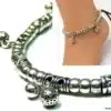 N4033a Bracelet cheville grelot argenté sur lacet daim réglable - Bijoux de pieds femmes en ligne Ninanina
