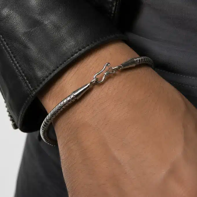 N4036 Bracelet maille serpent homme plaqué Argent fermoir crochet - Bijoux bracelets hommes en ligne Ninanina