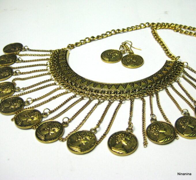 N4041d collier tribal pièces métal doré or