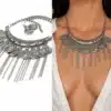 N4042b Collier Plastron ethnique pièces argenté et boucles d'oreilles assorties - Bijoux colliers femmes en ligne Ninanina