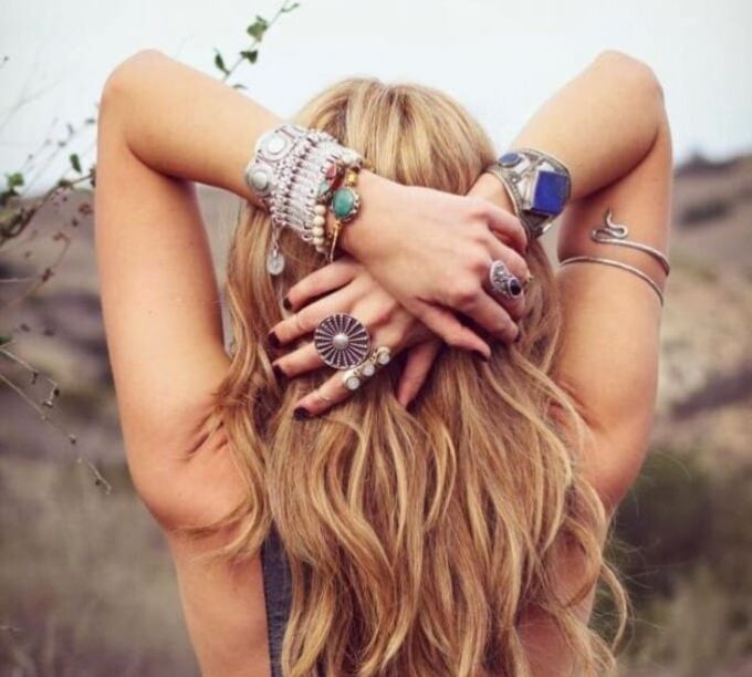 N4049 Bracelet Manchette indien argenté style tribal - Bijoux Bracelets en ligne Ninanina