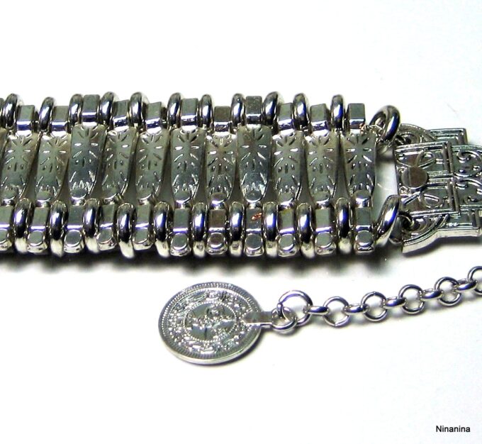 N4049b Bracelet Manchette indien argenté style tribal - Bijoux Bracelets en ligne Ninanina