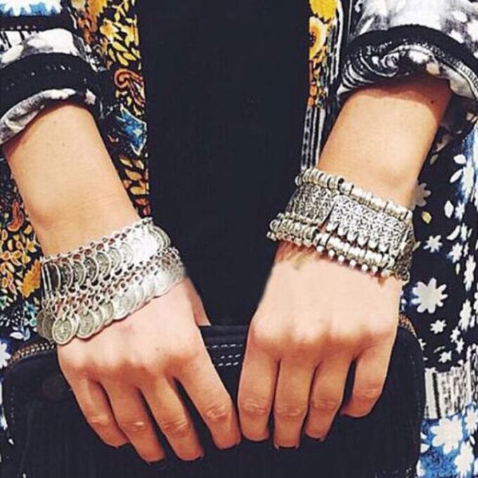 N4049y Bracelet gitan femme argenté manchette style turc - Bijoux Bracelets en ligne Ninanina