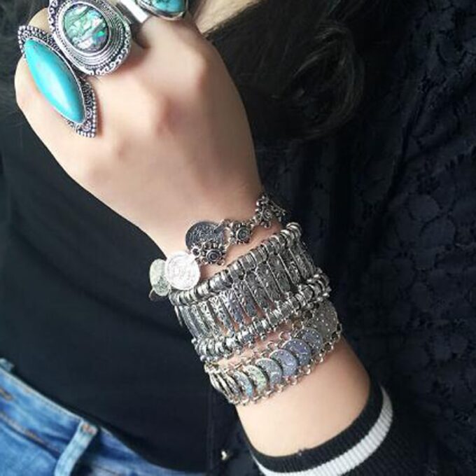 N4049z Bracelet gitan femme argenté manchette style turc - Bijoux Bracelets en ligne Ninanina